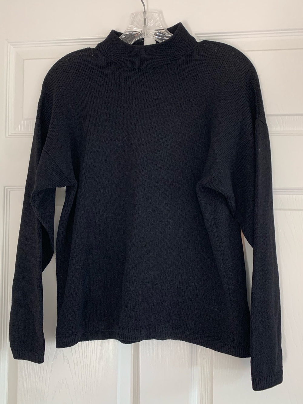 St John Sportswear Black Ribbed Mock Neck Half Zip Knit Sweater Top Womens M